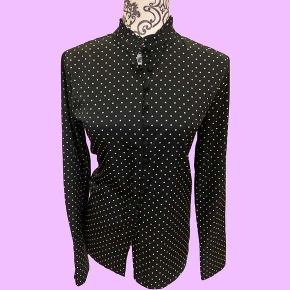 Icone Long sleeve blouse polka dot black crisp - NWOT - Picture 8 of 10